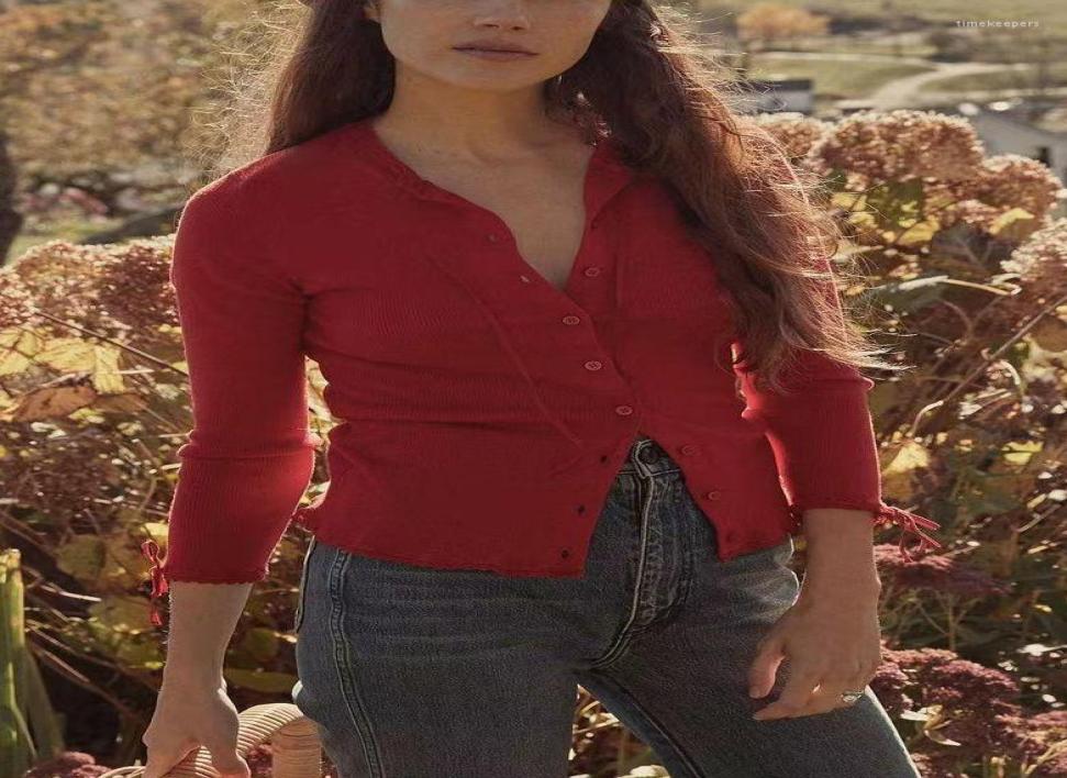 

Women039s Knits Women39s Lace Trim With Laceup Knitted Cardigan Fall Solid Color Ladies LongSleeved SingleBreasted Slim K3583068, Red