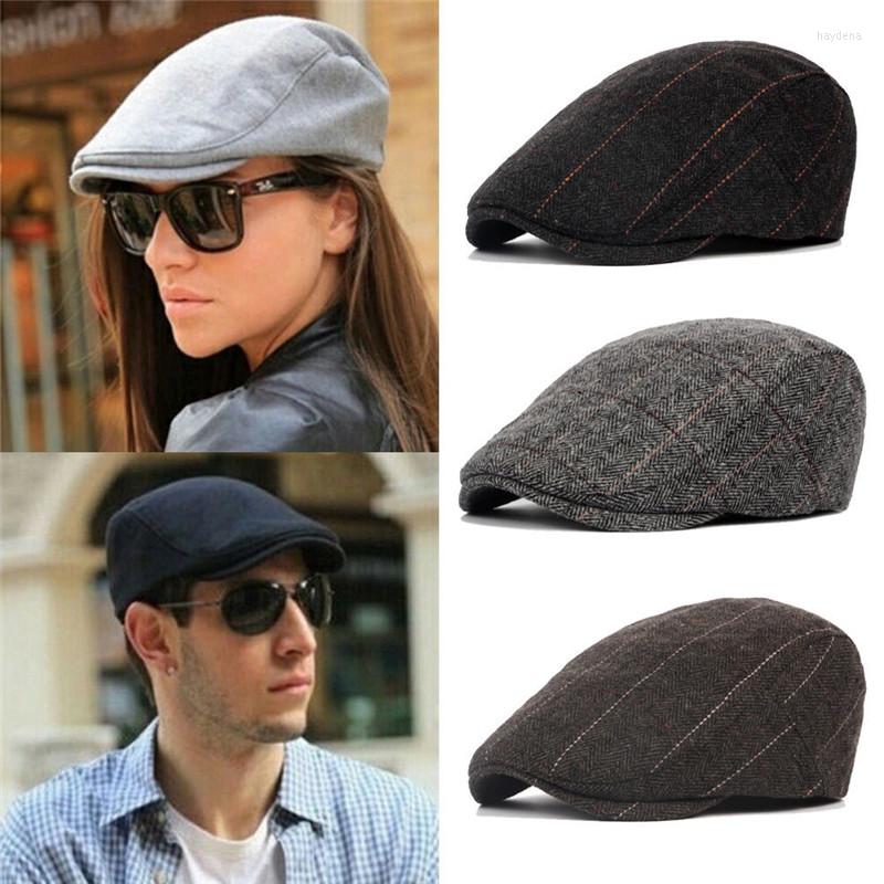 

Berets Formal Men Woollen Flat Cap Beret Herringbone Sboy Bakerboy Hat England Style Gatsby Peaky Blinders, Black
