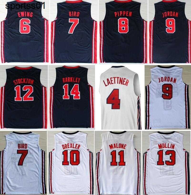 

1992 Team Basketball Jersey Dream Bird Michael Patrick Ewing Scottie Pippen Clyde Drexler John Stockton Karl Malone Charles Barkley Johnson, White