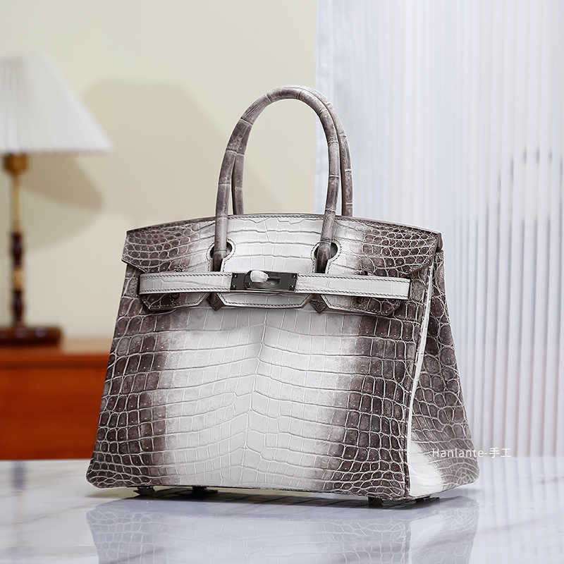 

herme birkin Genuine Leather Bags Handbags women handbag HANLANTE New Nile Crocodile Skin Himalayan Bag 30 Women's Handbag