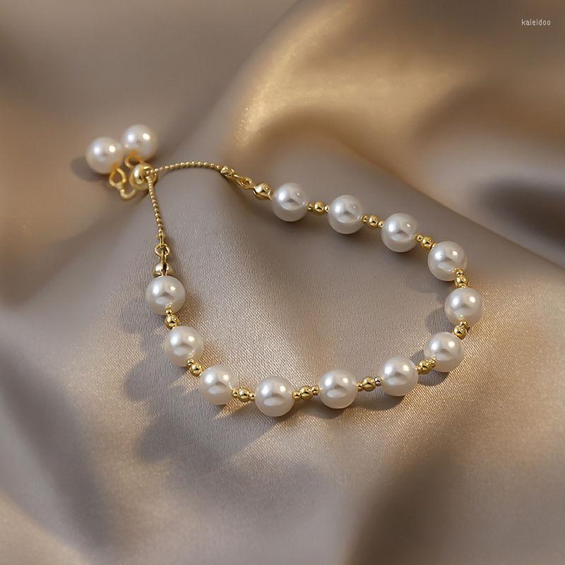 

Charm Bracelets 2022 Elegant Gold Artificial Pearl For Woman Fashion Jewelry Wedding Girl's Sweet Set Accessories