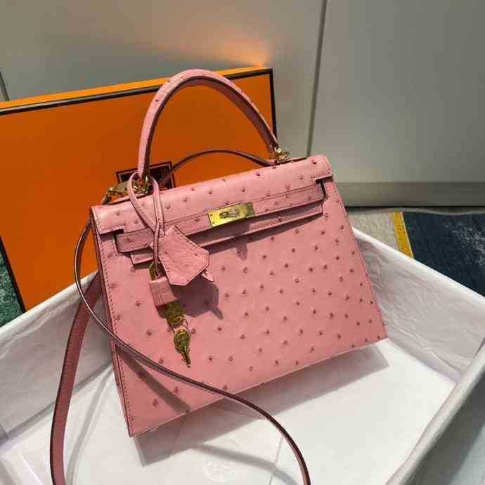 

Herme Kellies Handbags South African ostrich skin womens bag leather portable 25 one shoulder messenger hand sewn wax thread, Tinplate