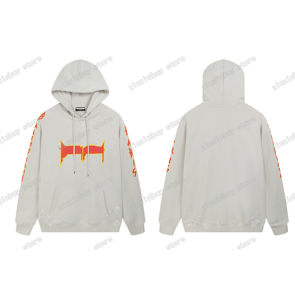 

xinxinbuy Men designer Hoodie Sweatshirt destroyed letters print Hand-paint pocket Paris women Black brown white oversize XS-L, 01