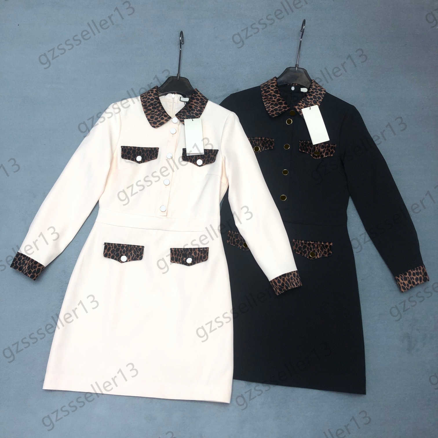 

Dress Womens Designer Clothing Casual Dresses Spliced Leopard Lapels Long Sleeves Dress Custom Button Open Waist Folding Design Slim Maxiskit Woman Clothes, 19 white