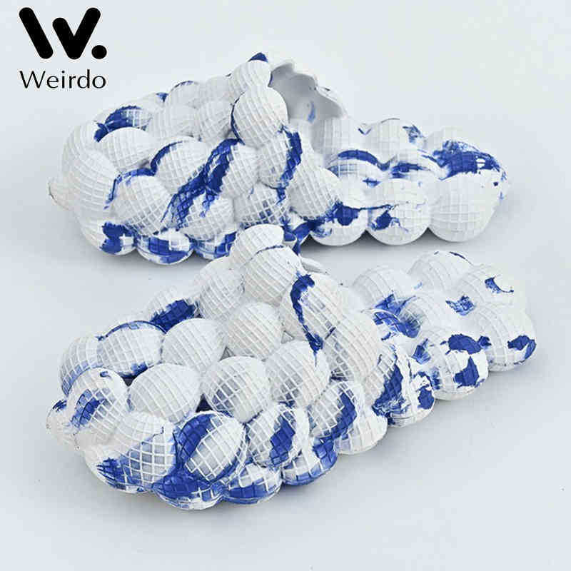 Tie Dye Eva Bubble Slides Platform Slippers Women Summer New 2022 Men Foam Sandals Flats Fashion Message Pair Designer Shoes J220716