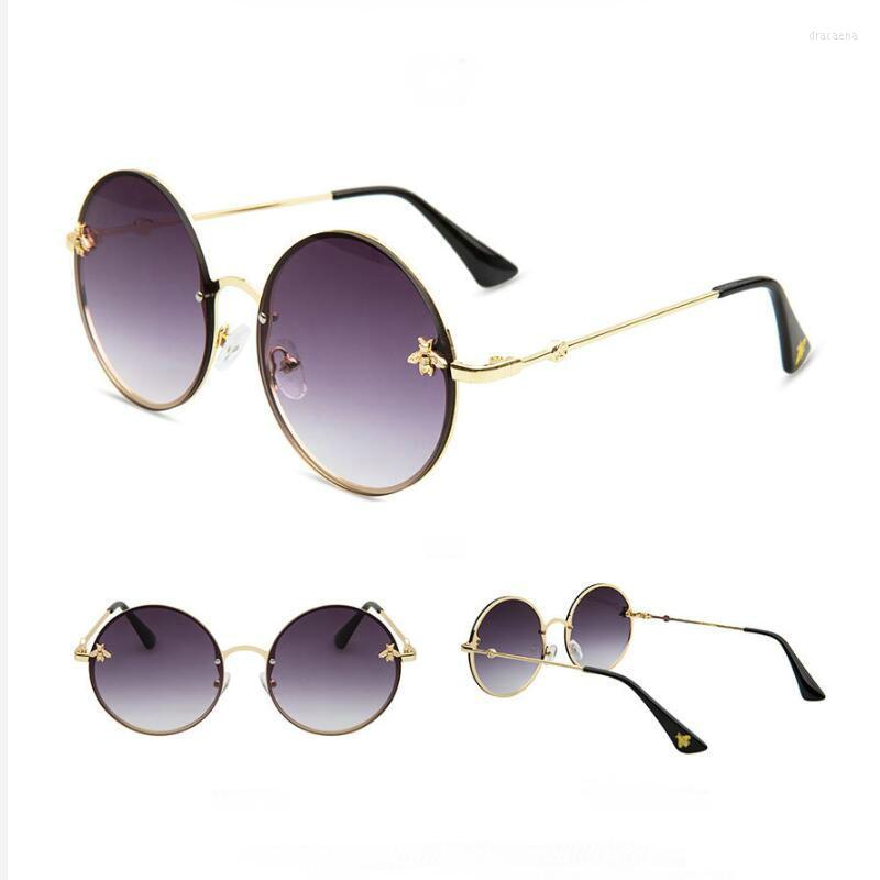 

Sunglasses Luxury Round Bee Women Men Retro Brand Designer Metal Frame Oversized Shades Gafas De Sol Mujer 2022