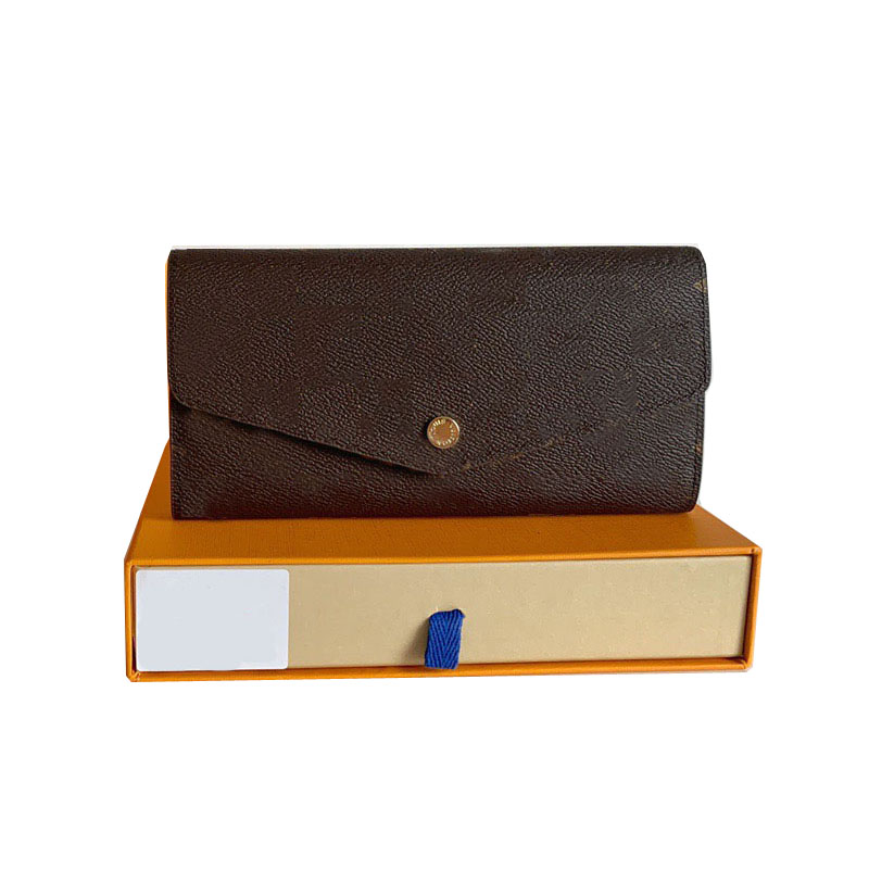 

Classic Women Designer Wallets brown flower Sarah Luxury Purse Card Holder Lady genuine leather Long Wallets Grid Pattern Leather Pouch purses M60531, Brown grid-pink inside