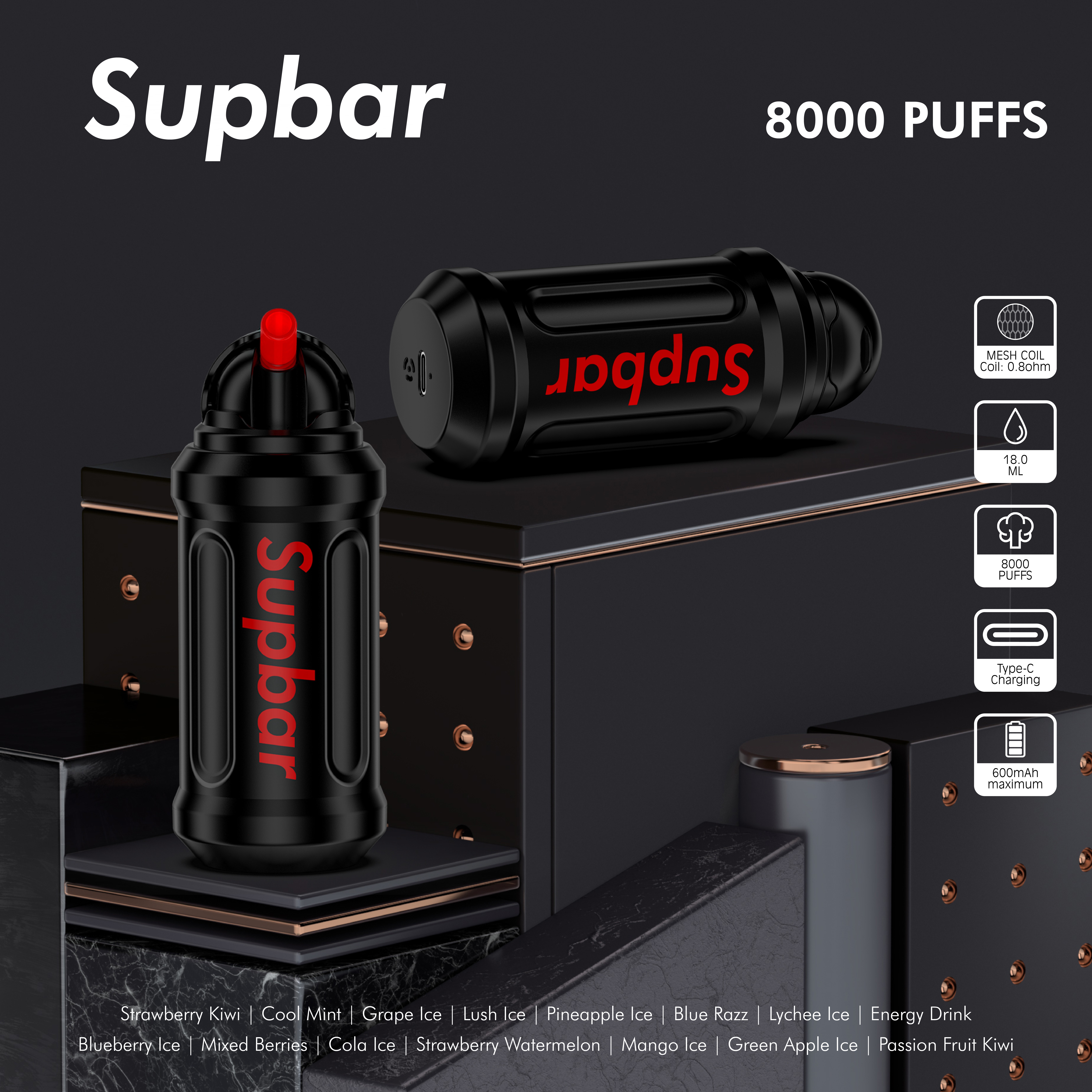 

Supbar Mini Pot 8000 Puffs Disposable Vape Pen Electronic Cigarettes 18ml Pod With 0.8 Mesh Coil Air Flow Control Type c Rechargeable Battery