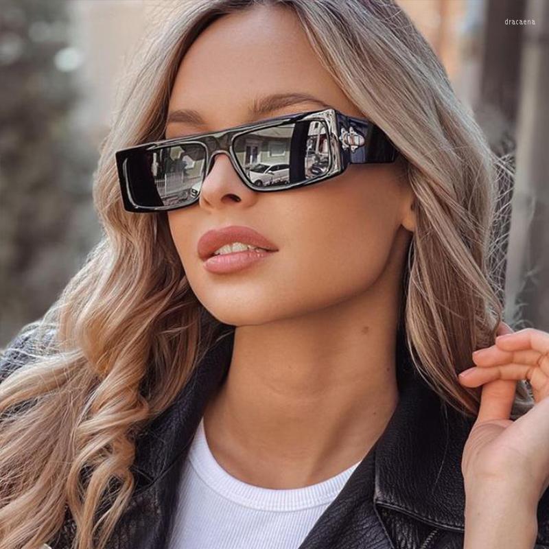 

Sunglasses Flat Top Rectangle Women And Men Ins Narrow Square Shades Vintage Punk Sun Glasses Siamese Frame Brand Design