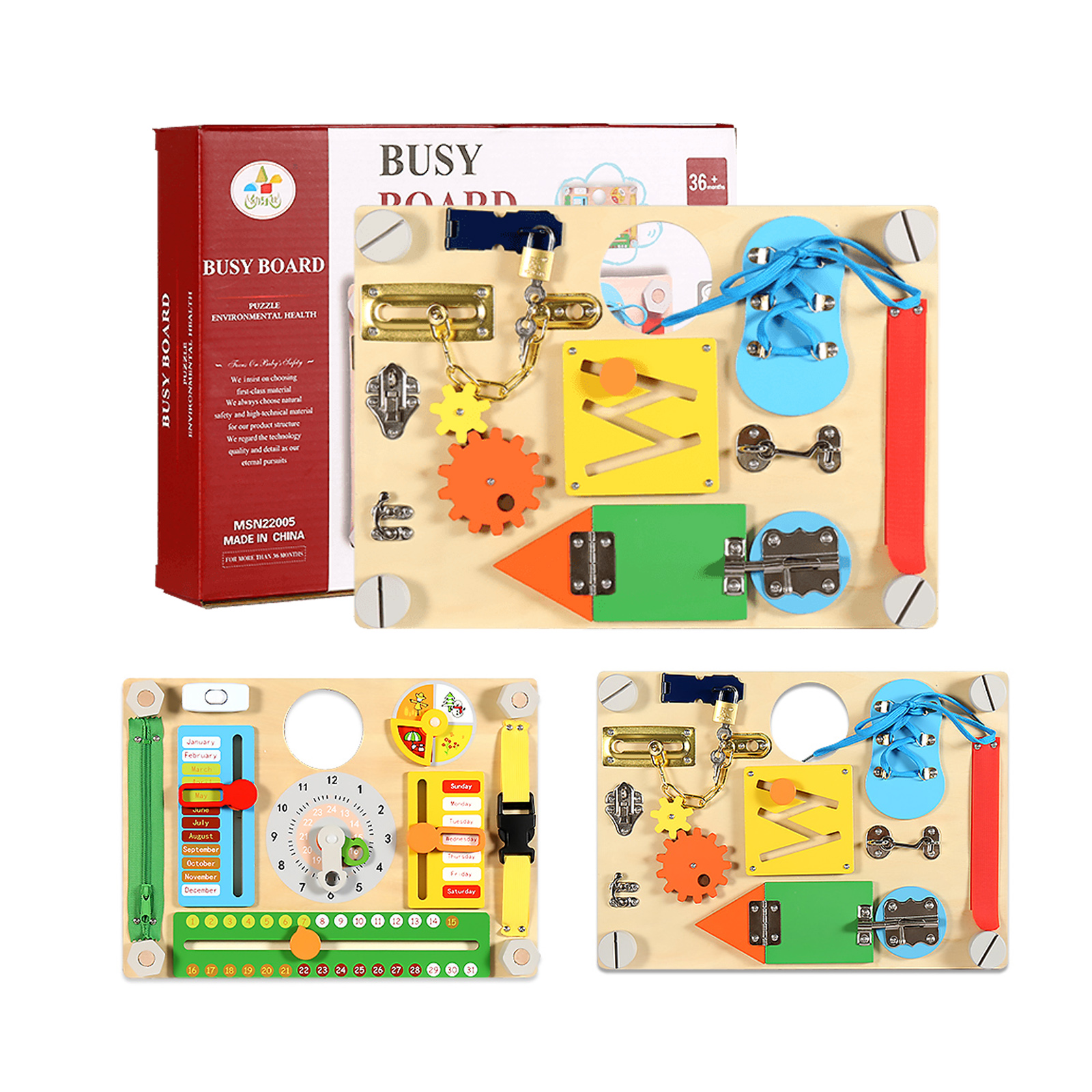 

Double-sided Busy Board Toy for Kid's Educational Montessori Activities Toddlers' Fine Motor Abilities Life Skills and Concentration Training, Multicolor