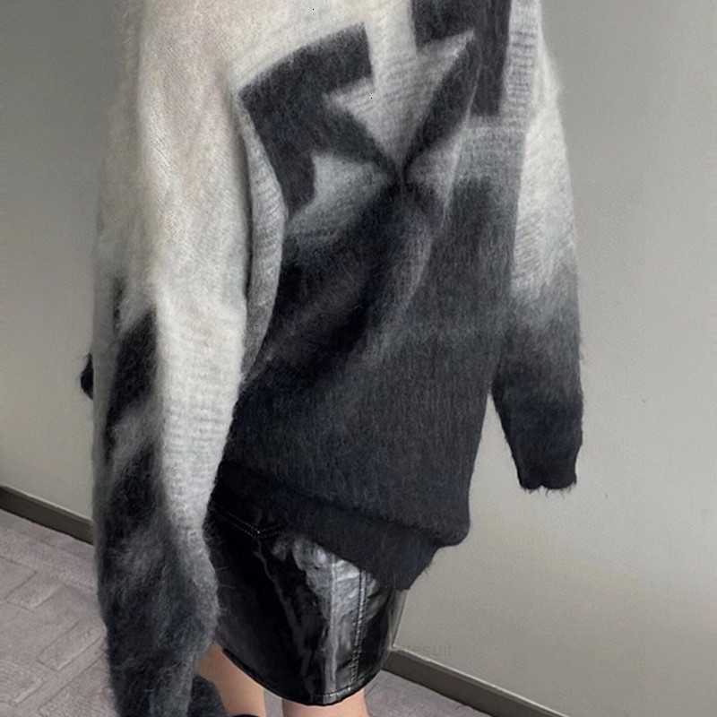 

Men Sweater 22 Black and White Color Block Autumn Winter New Women Offs styles Style Ow Arrow Gradual Mohair Knitting Pullover Long Sleeve Trend, Gray