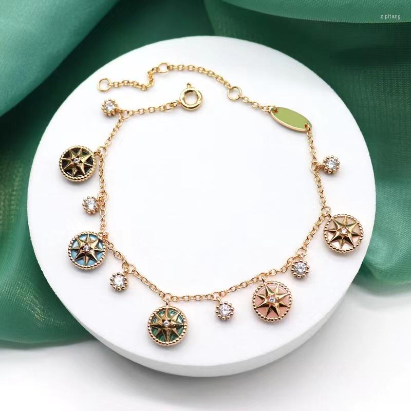 Charme Bracelets Design De Mode De Luxe Filles Bijoux Bonne Qualité Chaîne En Or Multi-boussole Bracelet Pour Femmes Strass Décor Accessoires