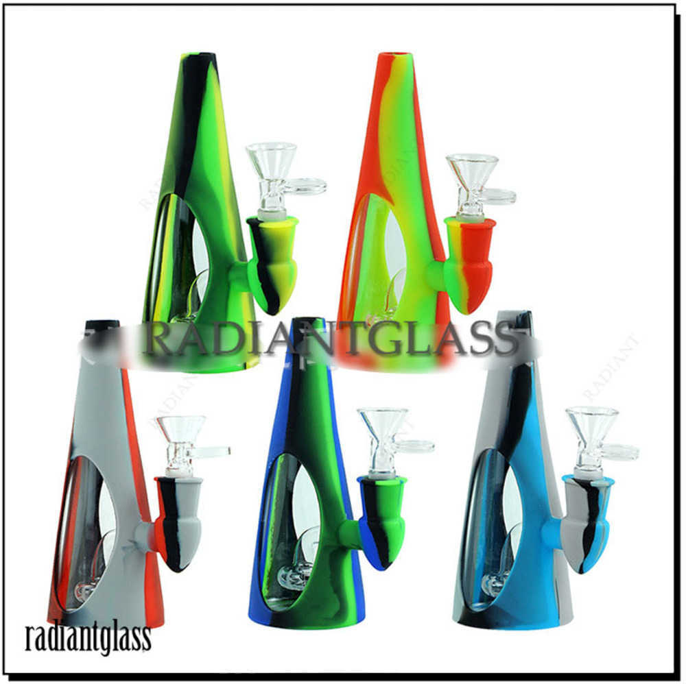 

Hookahs 6.4'' Silicone Bongs with Glass showerhead Percolator Durable Silica Gel Beaker Bong Dab Oil Rigs for Smoking pipe