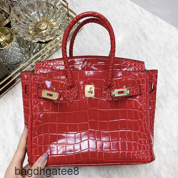 

Large Berkin Bag Hermee Capacity Bags Designer Fashion Purse Shoulder Handbag Burkin Women's Crocodile Pattern Cow High Sense Cs3i, Red 25cm