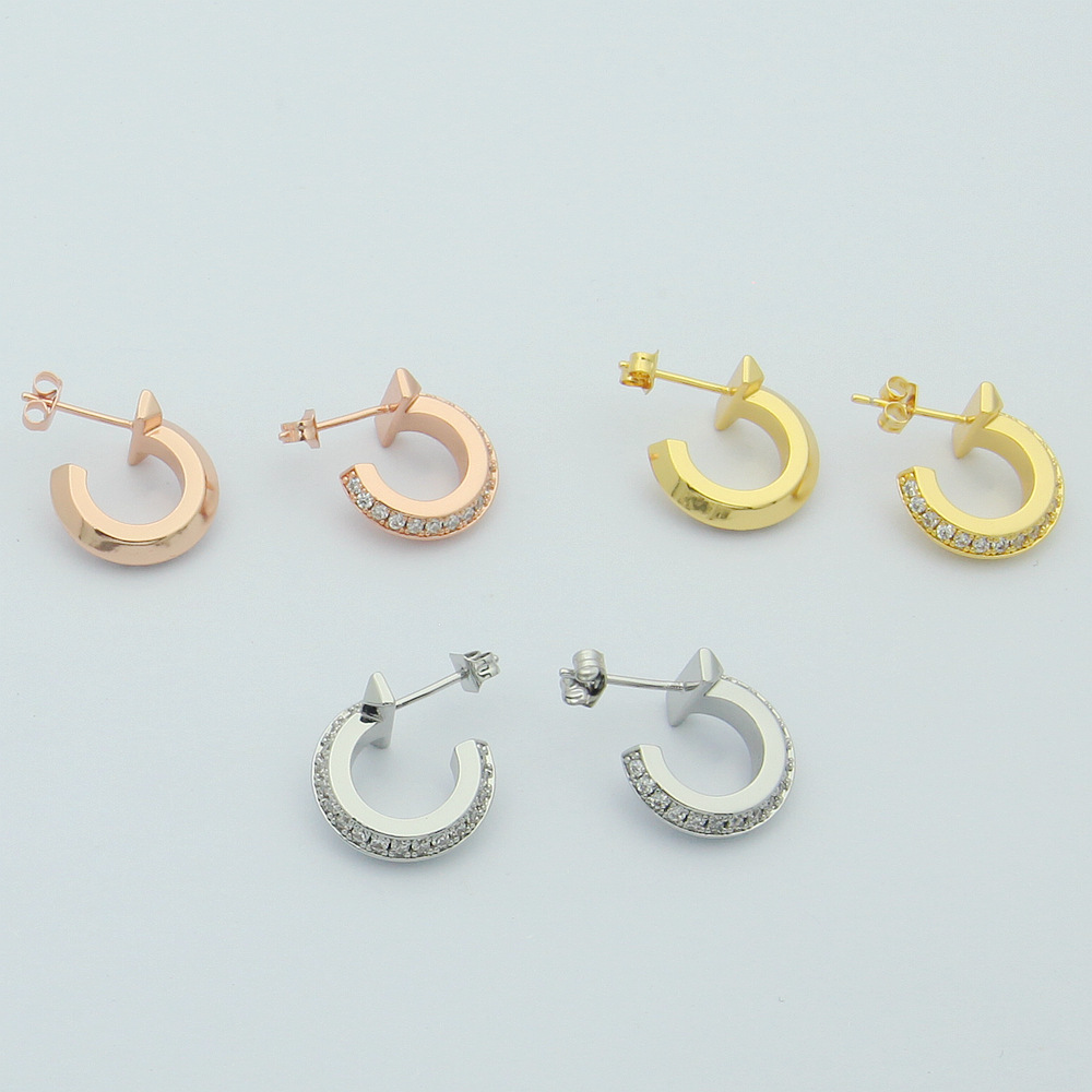 

Womens C-ring earrings Studs Designer Jewelry With drill Studs gold/silvery/rose gold Full Brand as Wedding Christmas Gift