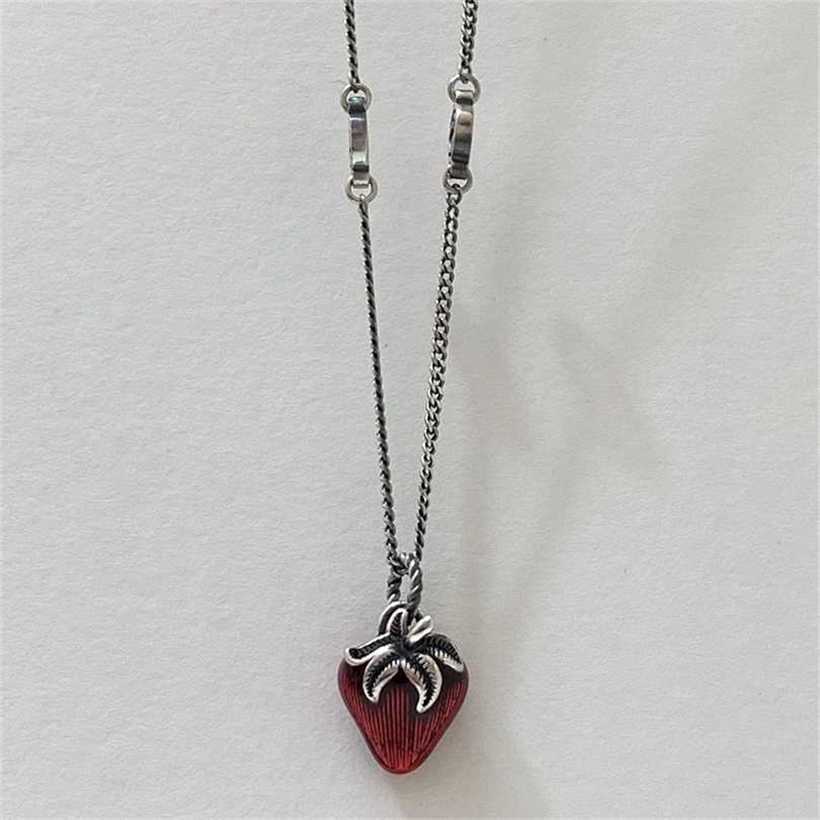 

10% OFF 2023 Jewelry Strawberry Necklace silver fashion trend old dripping glue red pendant Unisex ins