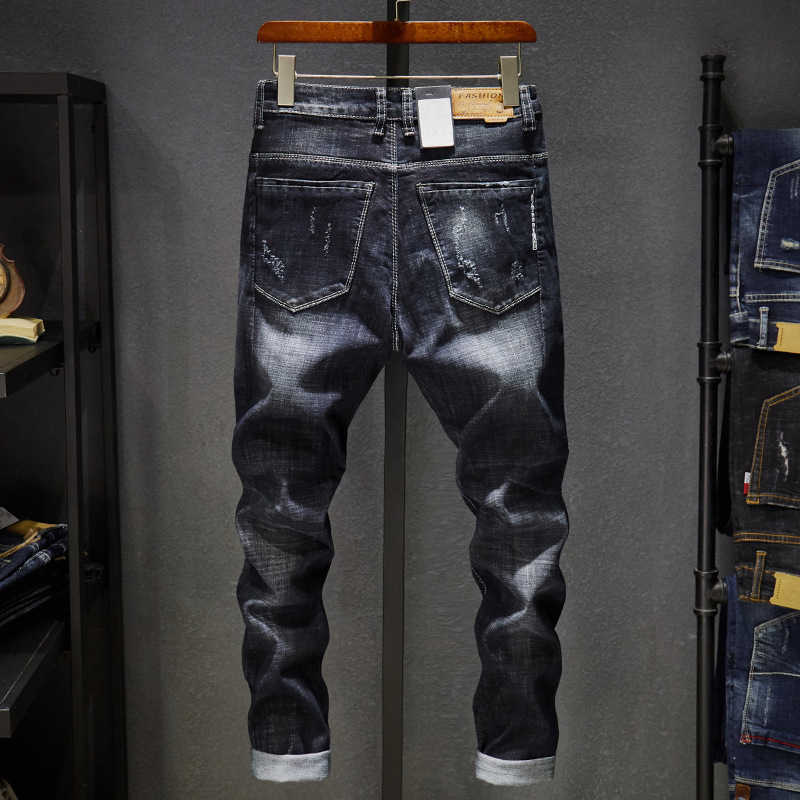 

Top Fashion Mens Jeans Brand Robin 2020 Hip Hop spring Autumn Ripped for Men Solid Cotton Full Length Mid Black Color Sale X0621, L822