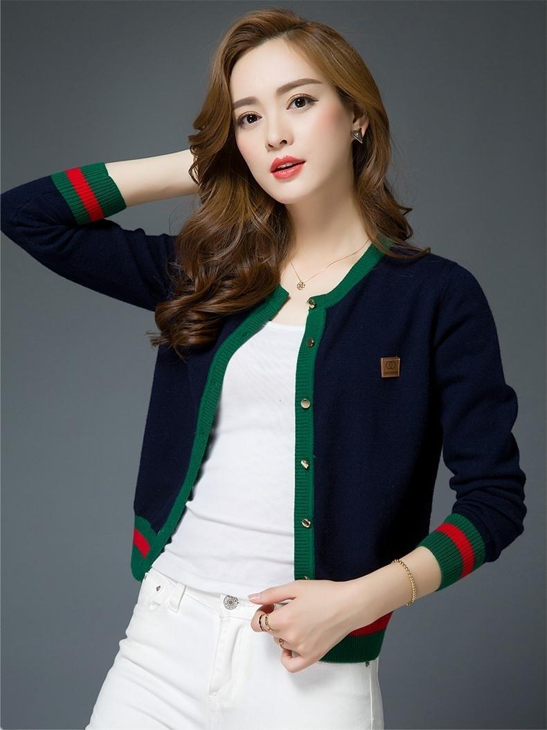 

2023 Women Sweater Knit Designer Autumn Winter stripe Cardigans Knitted Loose Coat Double Letter Printed Sweaters Ladies Streetwear, Navy blue
