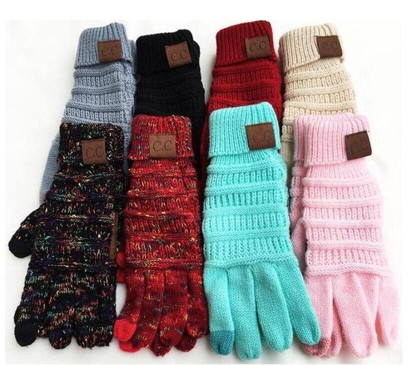 

CC Knitting Touch Screen Glove Capacitive Gloves CC Women Winter Warm Wool Gloves Antiskid Knitted Telefingers Glove Christmas Gifts