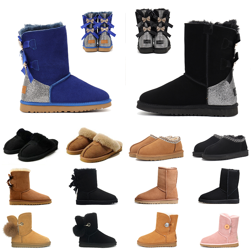 

Womens Snow Boots Designer Boots Black Chestnut Purple Pink Navy Gey Classic Ankle Short Slipper Boot for Girls and Ladies, Box