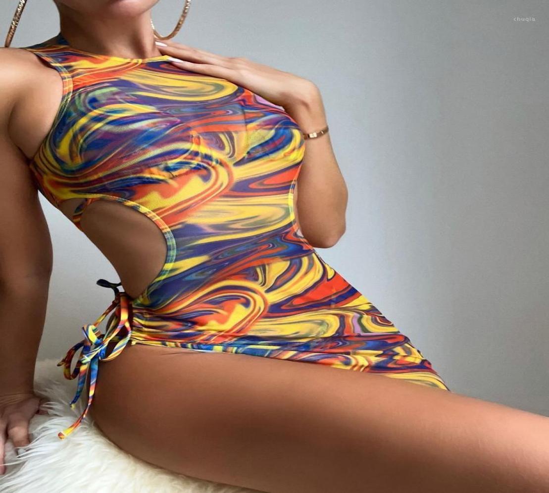 

Women039s Swimwear Mesh 3 Piece Bikini Set With Sleeveless Dress Swimsuit Women Tie Dye Drawstring Bikinis Halter Beach Thong B5747256, Orange