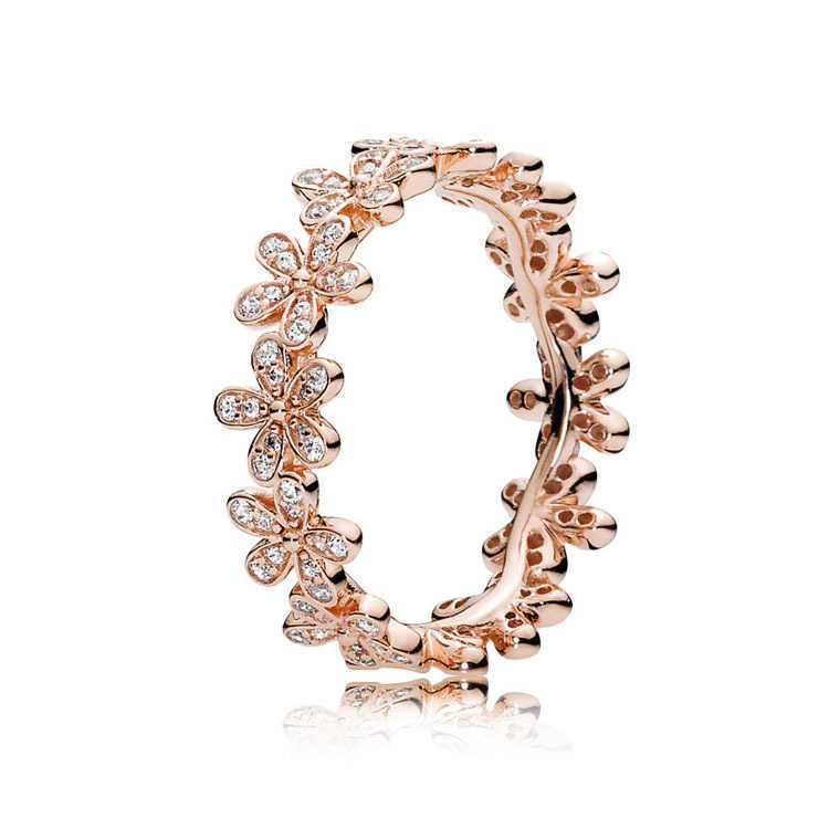 

2022 23 designer rings Rose gold Silver Dazzling Daisy Meadow Stackable Ring for Pandora no box