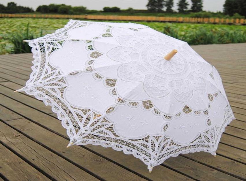 

Handmade Bridal Battenburg Lace Parasol and Fan set Wedding Bride Umbrella H10152494368