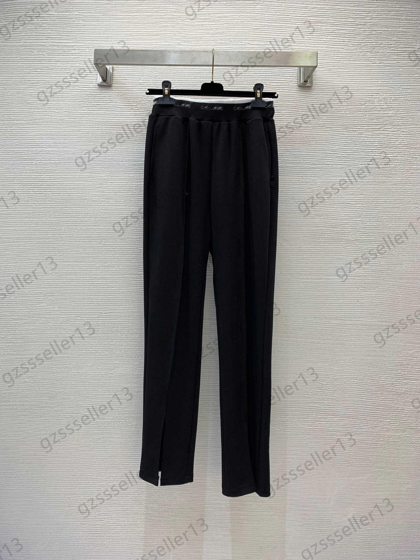 

Fashion Women Pants Waist Webbing Printed Straight Casual Pant Pure Cotton Fabric Elastic Slit Loose Slimming Trousers Commuting Style Womens Clothes