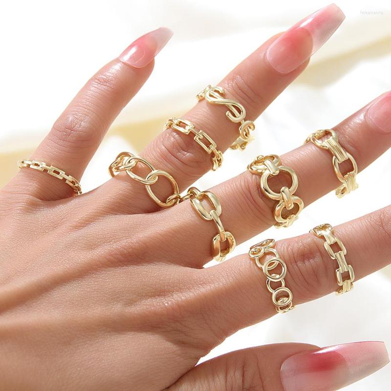 

Cluster Rings Bohemian Gold Color Chain Set For Women Fashion Boho Coin Snake Moon Star Party 2022 Female Trend Jewelry Gifts