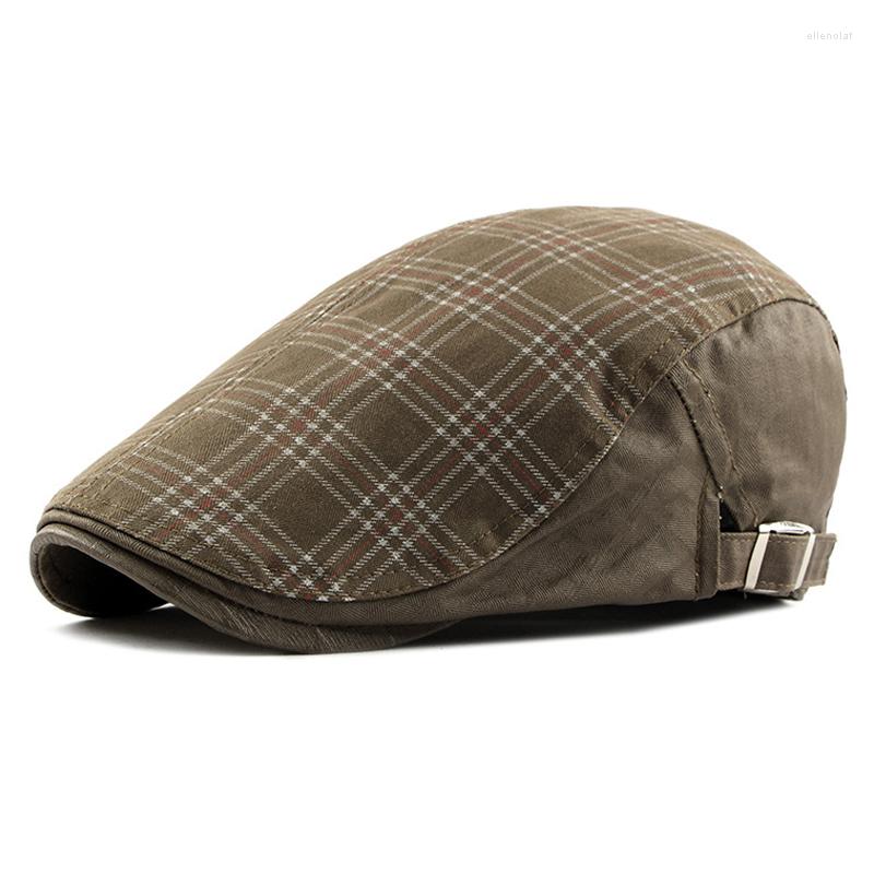 

Berets Casual Plaid Hat Men Washed Cotton Sboy Cap Spring Summer Sun Visors Patchwork Herringbone Flat Caps Gorras Hombre, Black