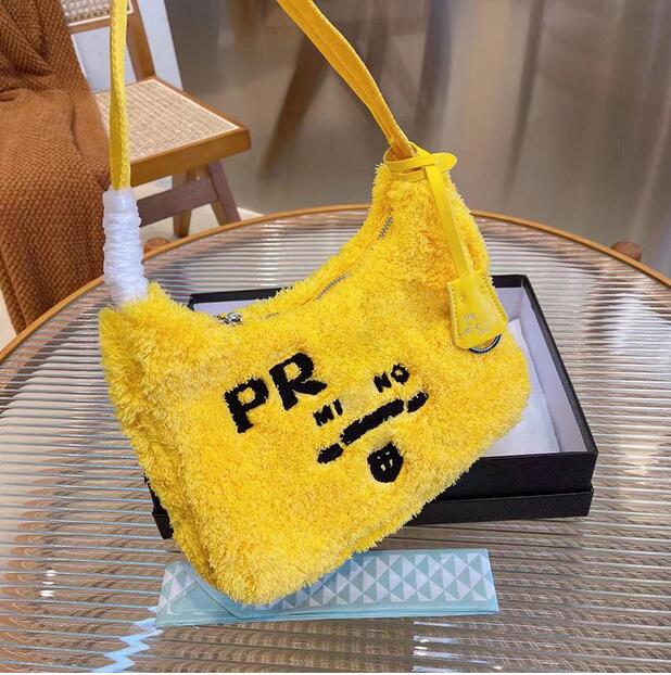 

2023 Designer Plush Hobo fur shoulder bag handbag crossbody soft purse Fashion Shopping Bag for women lady handbags Luxury messenger Colorful mini tote, White