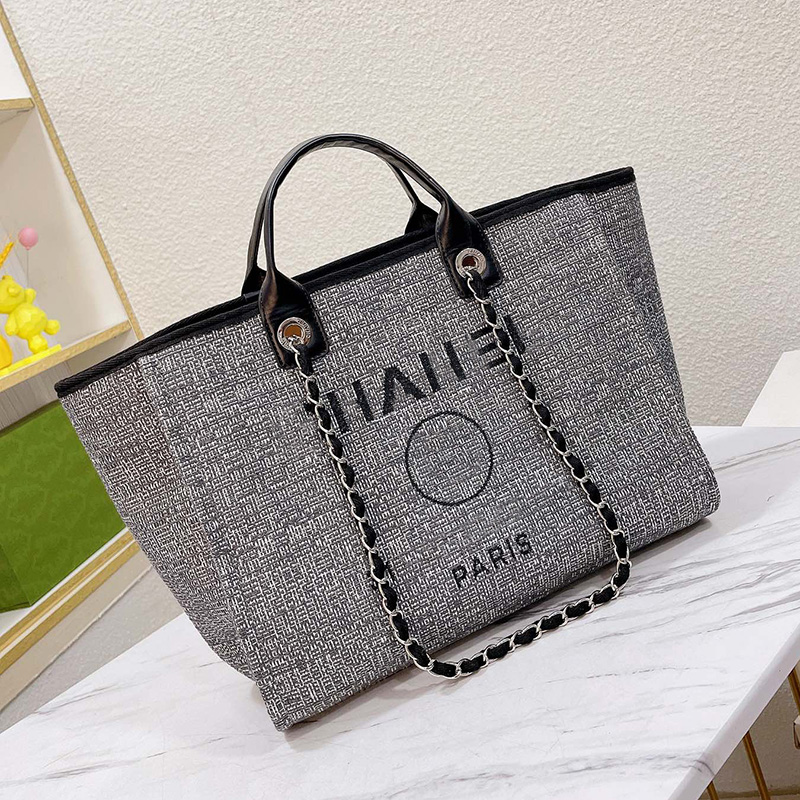 

Womens Designer Canvas Embroidery Beach Shopping Bags Deauville Chain Top Handle Totes Crossbody Shoulder Large Capacity Outdoor Sacoche Handbags 38CM, Box