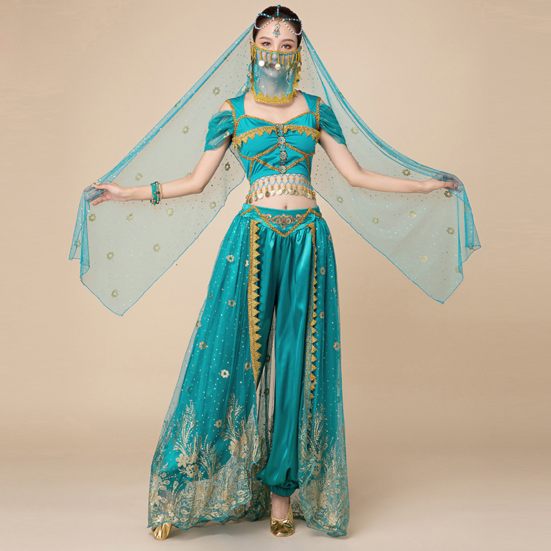 

Stage Wear Festival Arabian Princess Costumes Indian Dance Embroider Bollywood Jasmine Costume Party Cosplay Fancy Outfit 221122, Red 2 - 6 pcs set