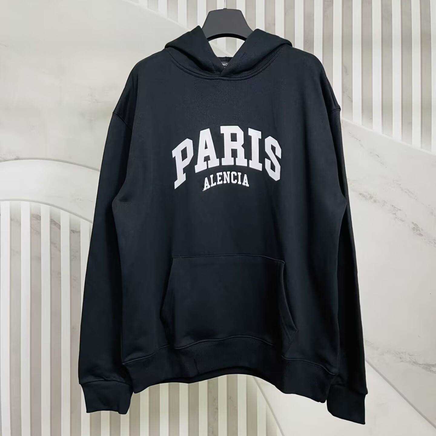 

Fashion Brand Classic Hoodie Balanciagas Autumn And Winter Chest Letter Print Loose Casual Men's And Women's Pullovers Black