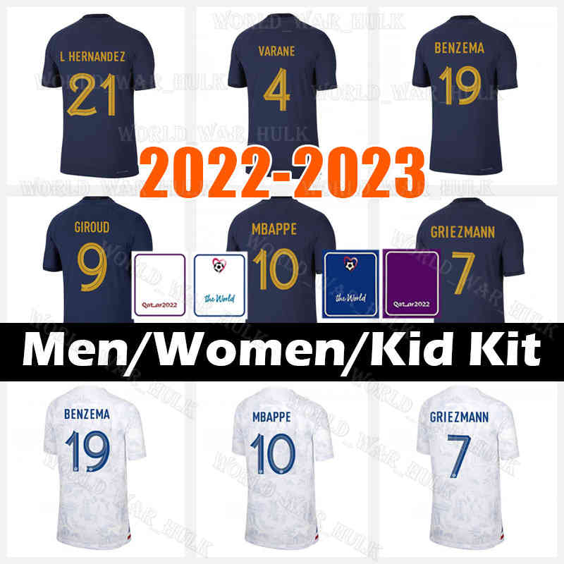 

Maillots de football 2022 2023 Soccer Jerseys FRENCH BENZEMA Football Shirts MBAPPE GRIEZMANN POGBA VARANE KANTE GIROUD maillot foot kit Shirt hommes enfants MEN, Kid kit 2022 jersey(fa guo)+patch