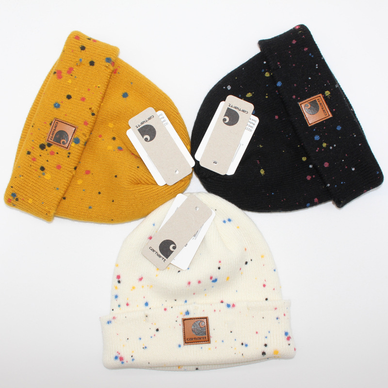 

Unisex Paint Holes Carhart Acrylic Watch Hat Beanie Winter Knit Cap Authentic Mens women Luxury Designer Casual Warm Pullover Woolen Skull Hat Ski Caps, Black