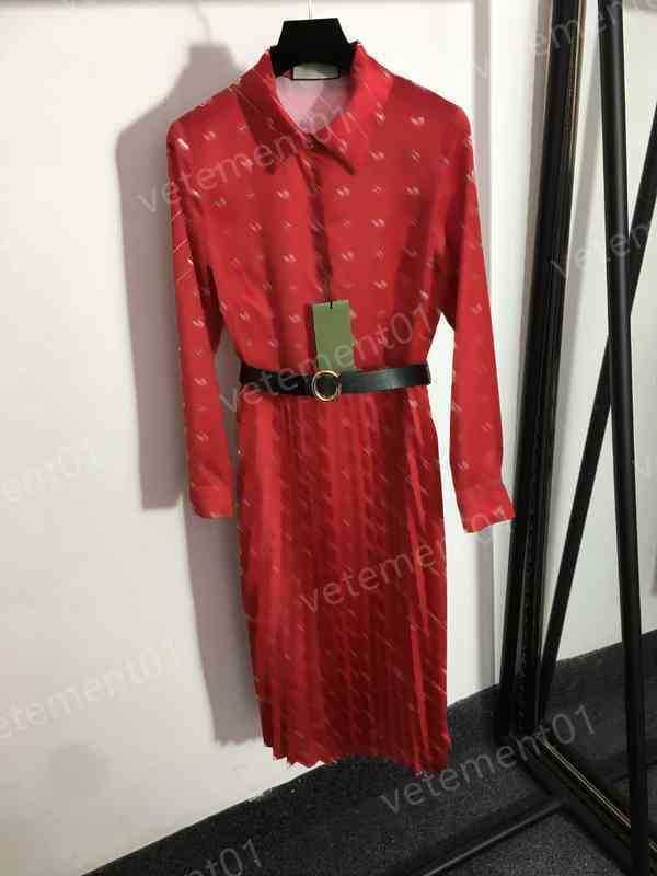 

Designer Womens Dresses Fashion Brand Alphabet Logo Print Custom Belt Waist Red Women Clothing
