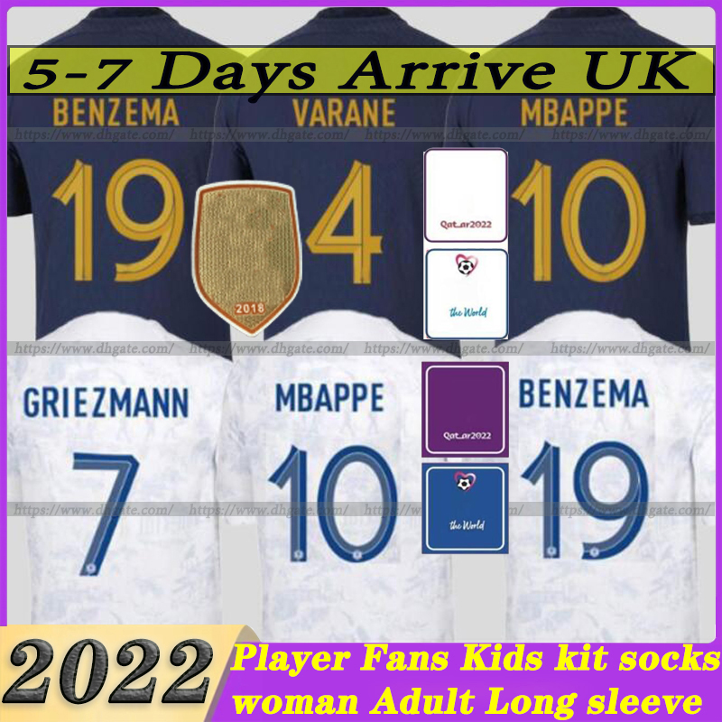 

2022 BENZEMA MBAPPE GRIEZMANN soccer jersey French KANTE POGBA KOUNDE GIROUD GUENDOUZI Kimpembe 22 23 PAVARO equipement Maillot de football shirt Men kids kit women, 2022 players version home patch