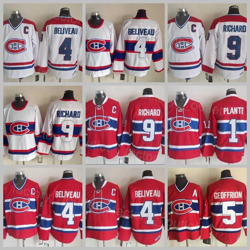 

Throwback Montreal Retro Canadiens Hockey 9 Maurice Richard jersey''NHL''4 Jean Beliveau 1 Jacques Plante 5 Bernie Geoffrion Vintage Classic Red