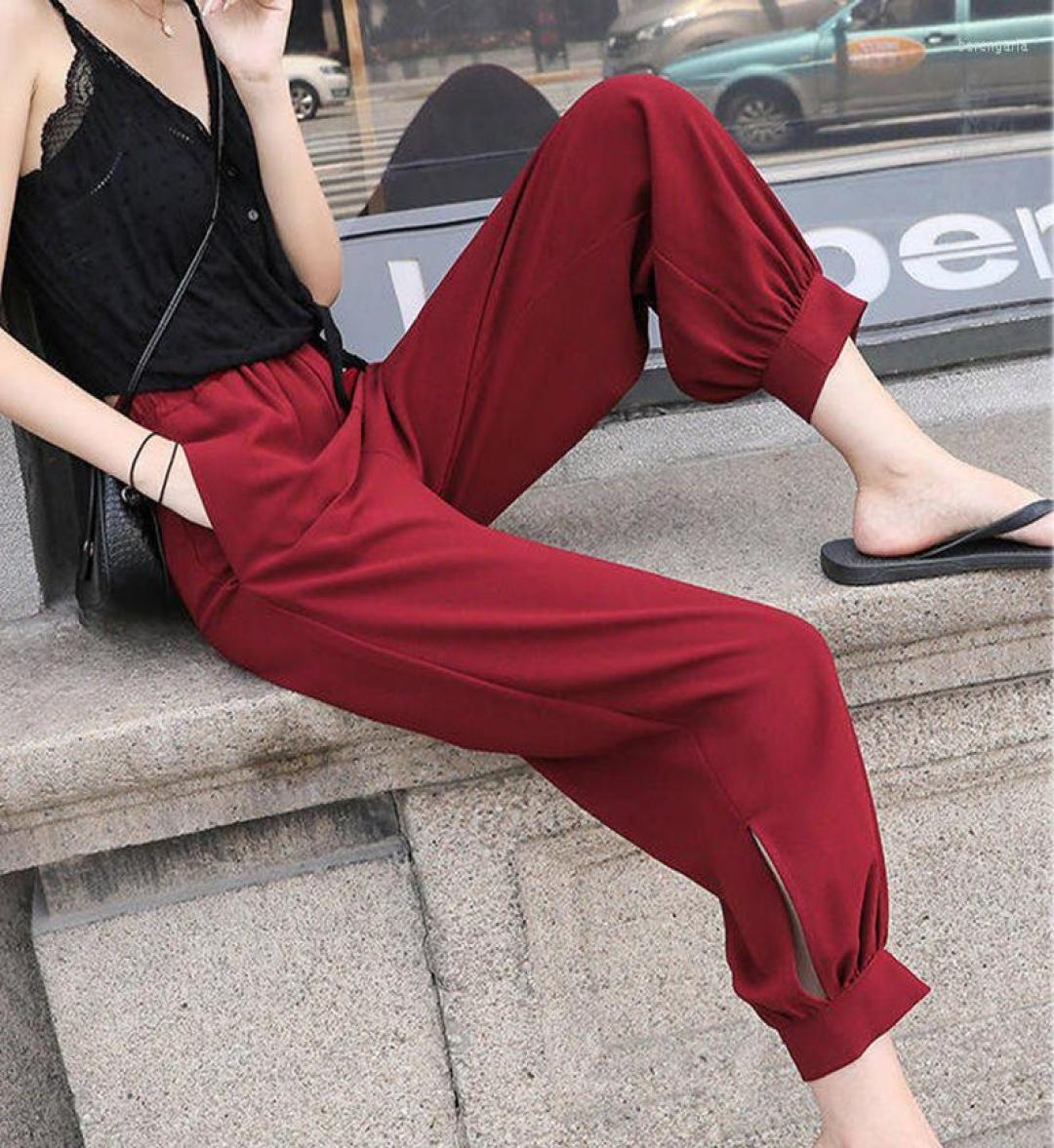 

Women039s Pants Harem Female Summer Thin Section High Waist Beam Feet Casual Beach Draped Loose Lantern Nine Points3603501, Black