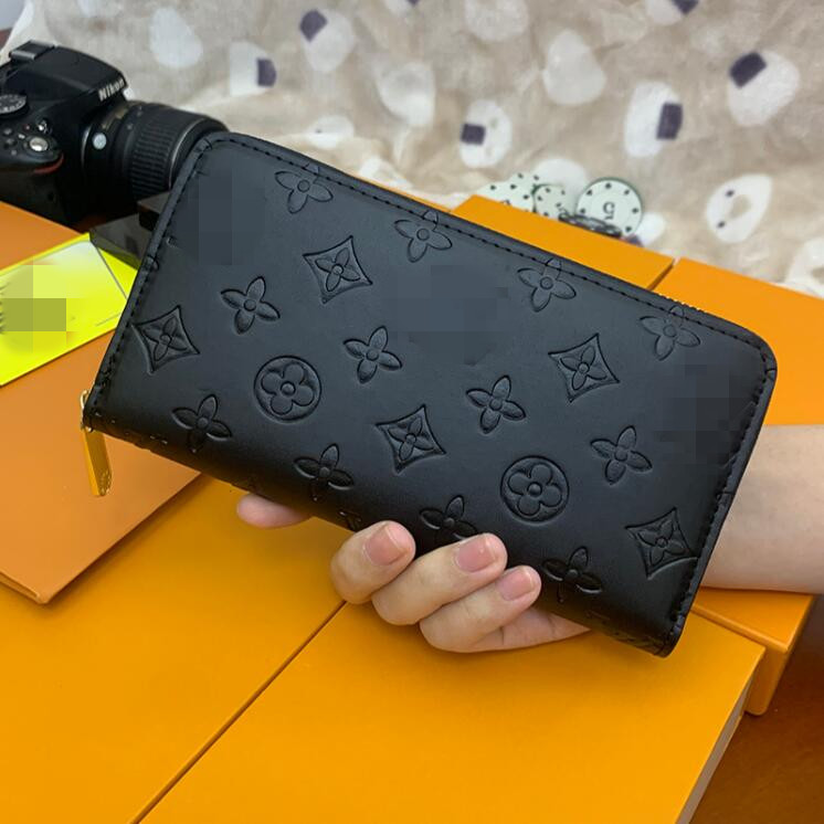 

2022 Fashion women men clutch wallet Genuine leather wallets Flowers single zipper wallets designer lady male long classical bags coins purse with box