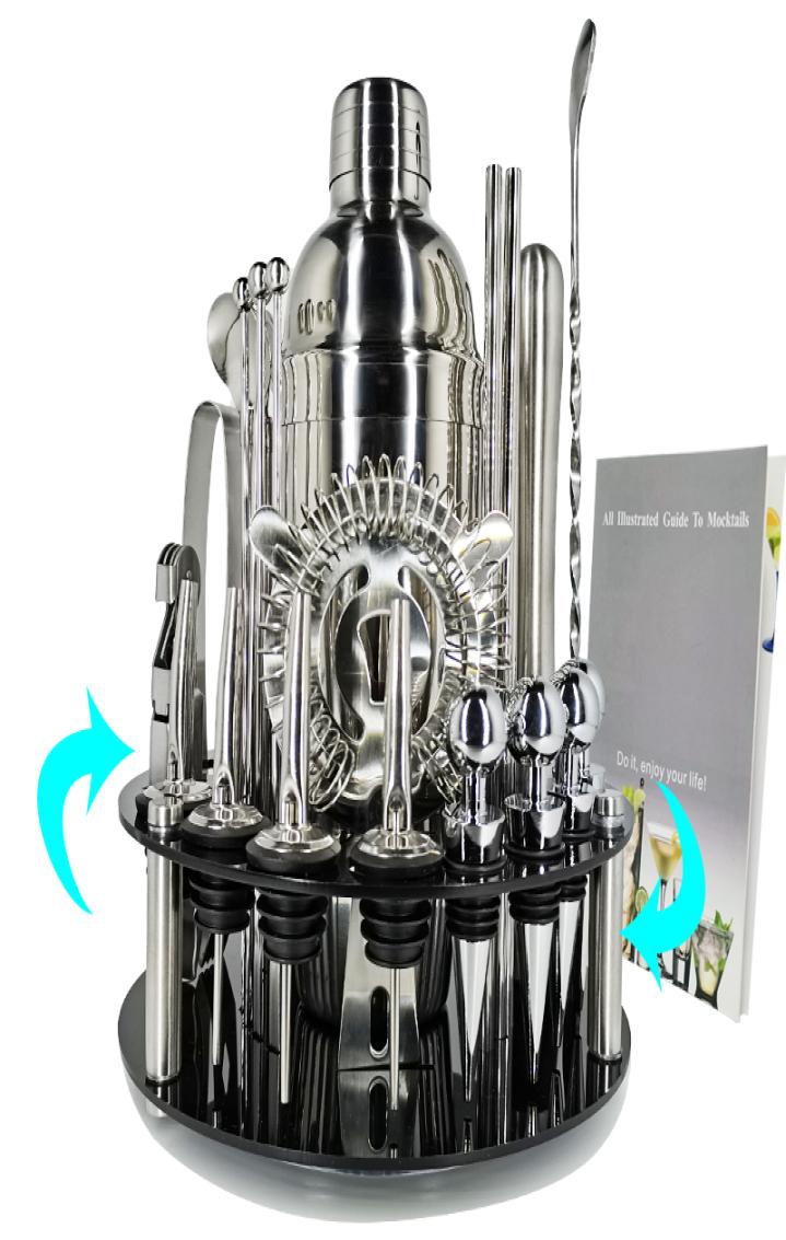 

Bar Tools Bartender Kit 130piece Cocktail Shaker Set with Stainless Steel Rotating Stand Bar Tool for Gift Experience for Drink Mi