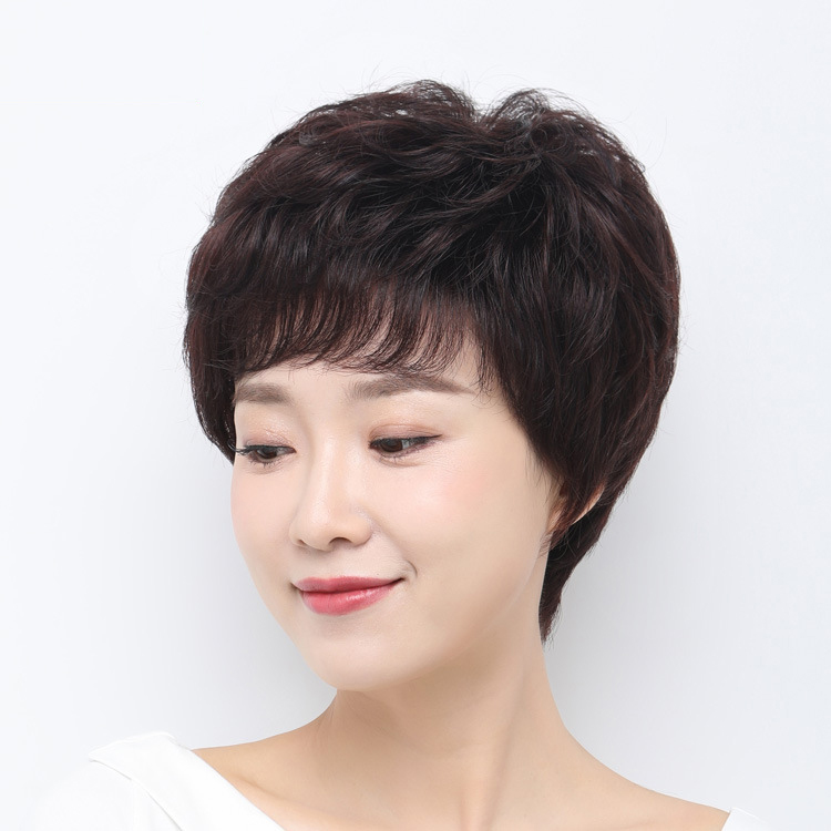

Middle aged and elderly mothers wigs women's short curly hair thin breathable lifelike needle delivery all head, Mix color