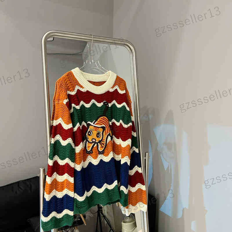 

Designer Womens Sweaters Fashion Brand Rainbow Stripe Contrast Color Knitted Sweatshirt