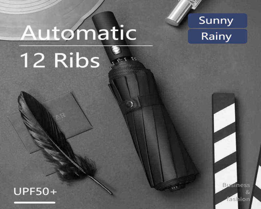 

12 Ribben Automatic Umbrella Rain Wind Slip Parasols Black Coating Portable Foldable J2207221951153