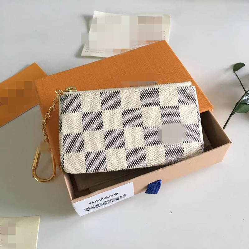 

2023A Unisex Zipper Purses Flowers grid Brown Black Men woman L mini wallet Key Designers Card Holders genuine leather Credit ID luxurys Coin bags with box, 1 brown grid