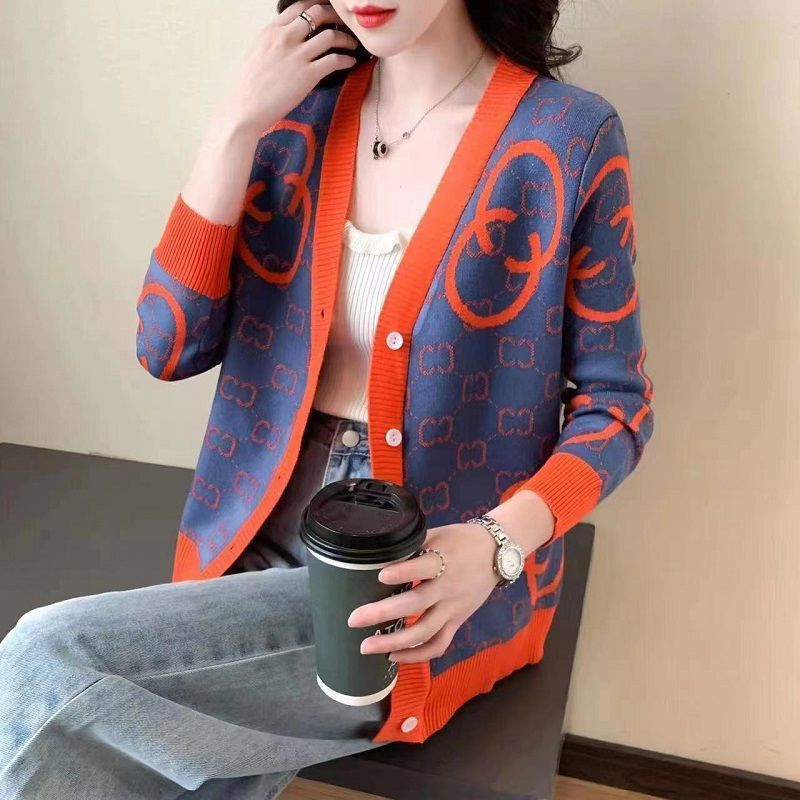 

Women Sweater Knit Designer Autumn Winter stripe Cardigans Knitted Loose Coat Double Letter Printed Sweaters Ladies Outer Wear streetwear, Black