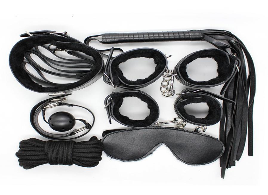 

Binding Sm Fun Adjustment Products Plush 7piece Set Cuffs and Mouth Stuffed with Whip Leather CNJ1