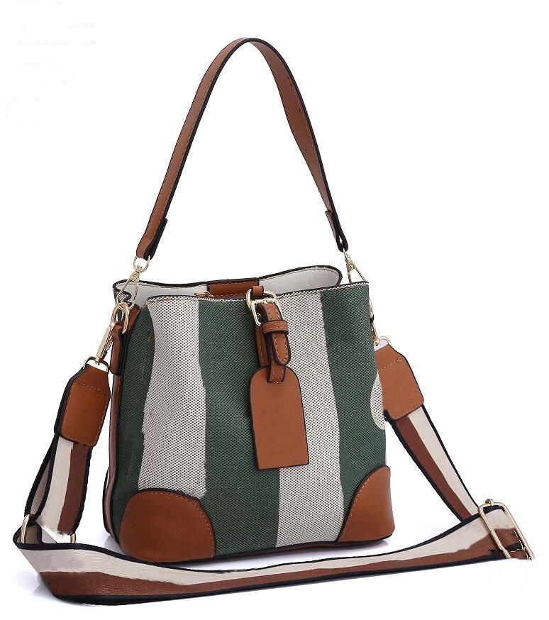 

Women's Embroidery letters flower Shoulder Bags Fashion vertical stripes handbags Drawstring Messenger Bags Bucket bag string 6522, Blue