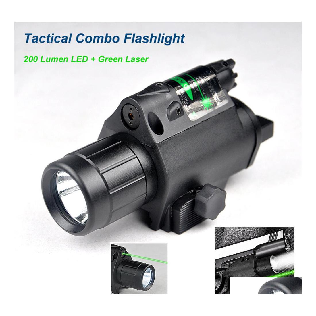 

Gun Lights Enhanced 200 Lumens Led Tactical Combo Flashlight Gun Lights With Green Laser Beam 20Mm Picatinny Rail Mount And Tail Lin Dhatm